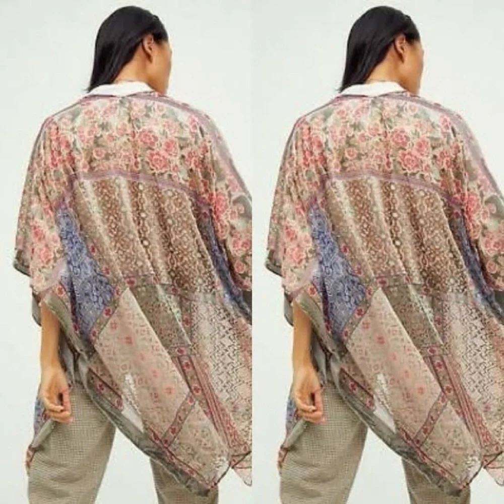 Free People Beguiled Patchwork Velvet Burnout Kimono Duster OS - Picture 3 of 6